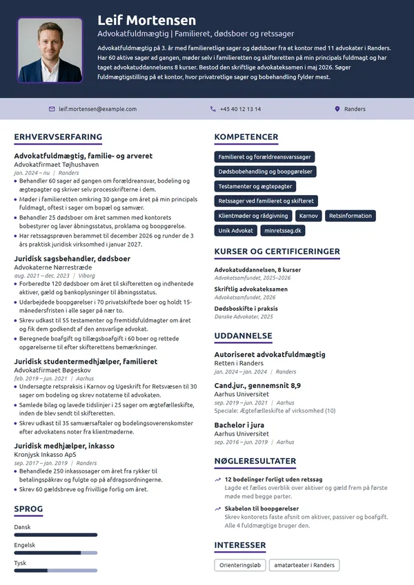 CV-eksempel til fuldmægtig på 3. år, familieret
