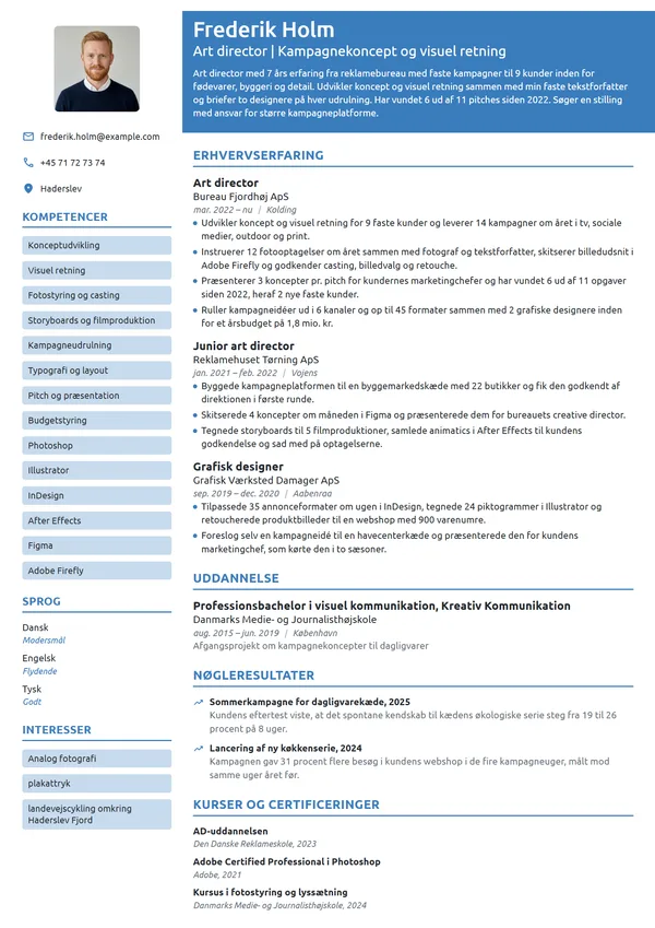 CV-eksempel til erfaren art director på bureau