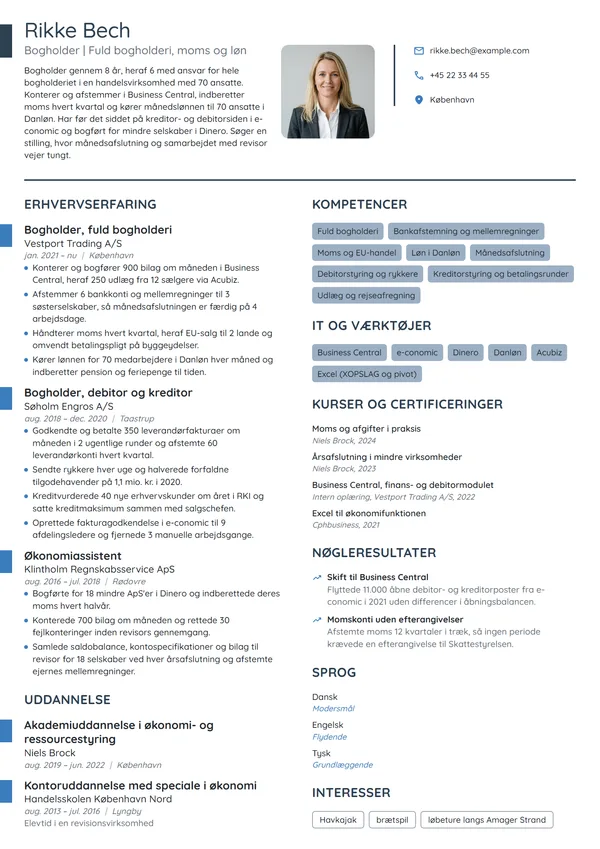 CV-eksempel til erfaren bogholder, fuld bogholderi