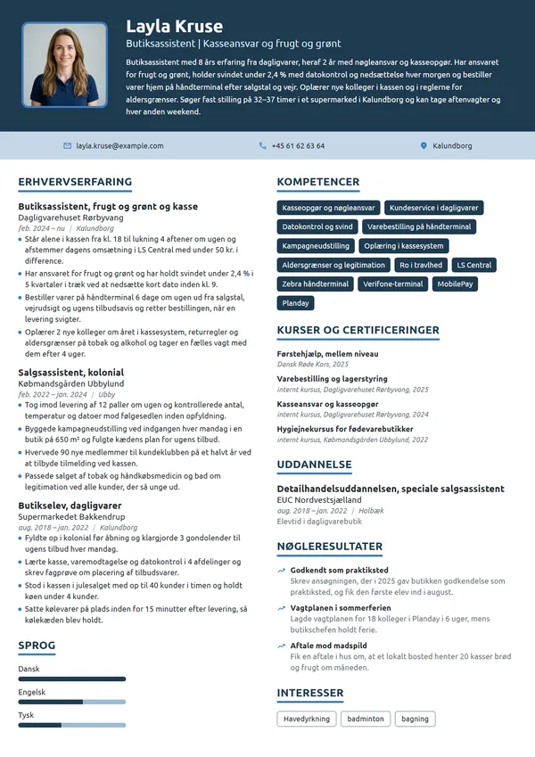 CV-eksempel til erfaren butiksassistent i dagligvarer