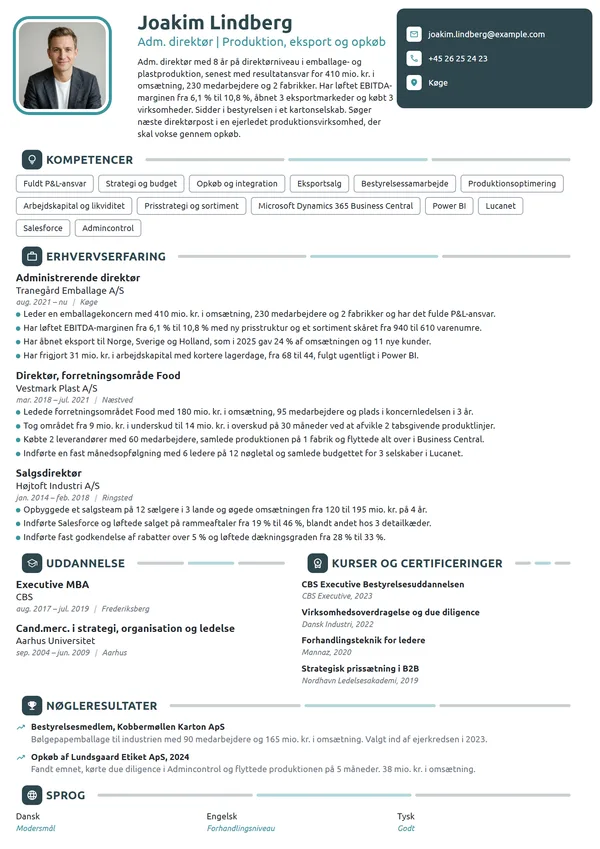 CV-eksempel til adm. direktør i produktion