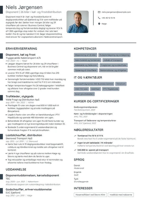 CV-eksempel til erfaren disponent i køl og frost