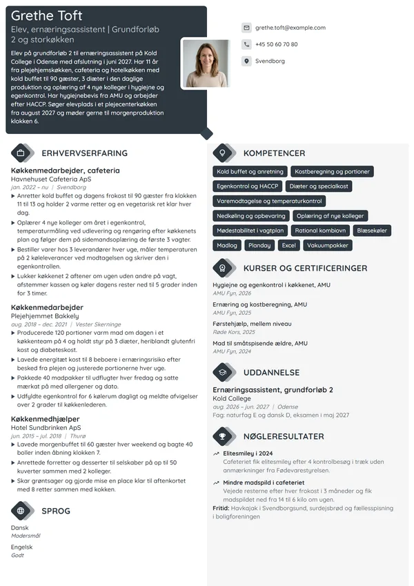 CV-eksempel til voksenelev til ernæringsassistent