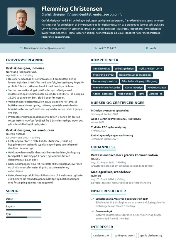 CV-eksempel til erfaren grafisk designer, print og brand