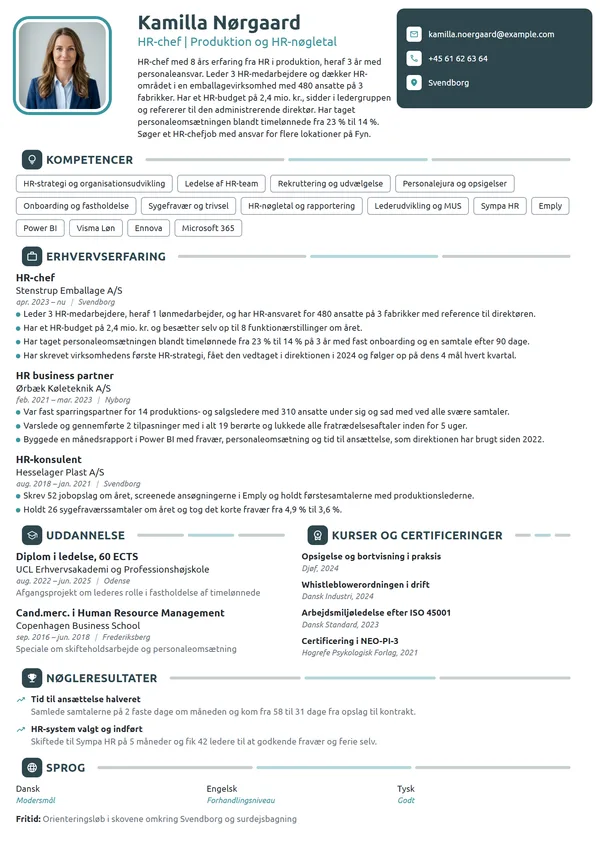 CV-eksempel til erfaren HR-chef i produktion