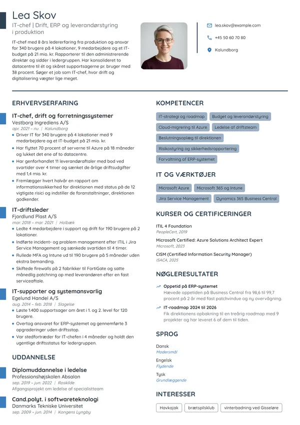 CV-eksempel til IT-chef i produktion med 340 brugere