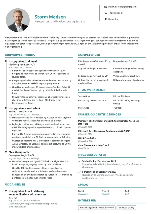 CV-eksempel til it-supporter, 2nd level og klientdrift