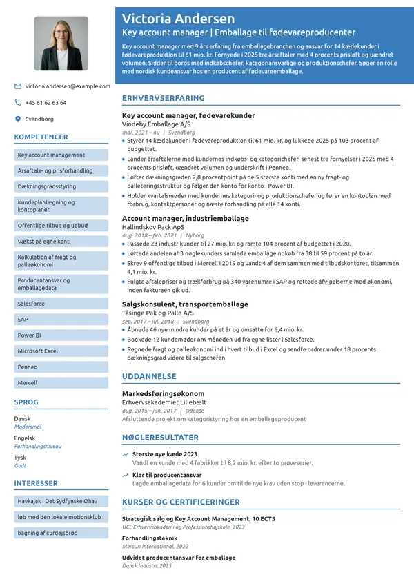 CV-eksempel til key account manager i emballage