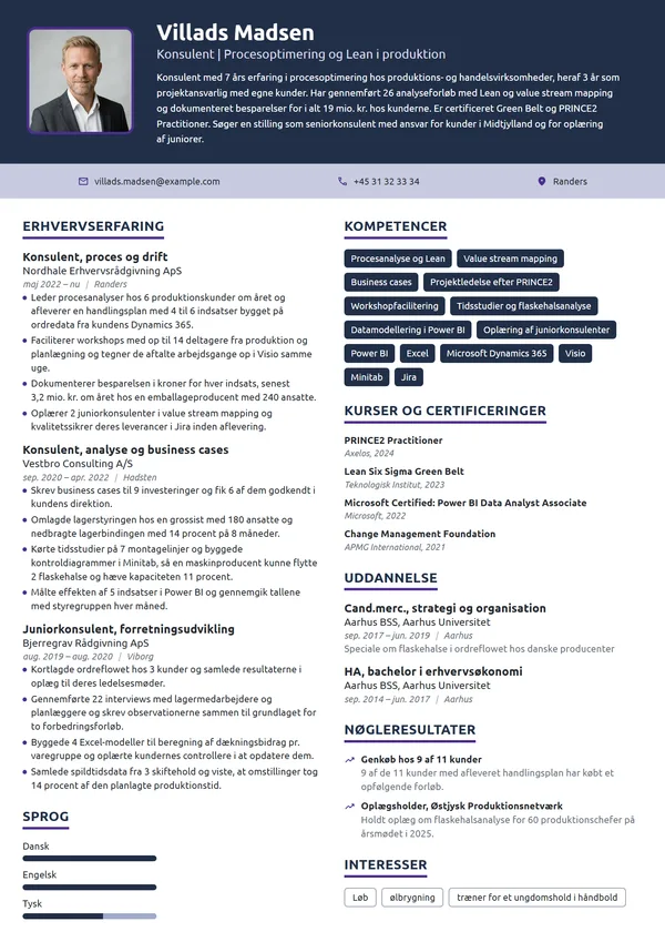 CV-eksempel til konsulent i procesoptimering