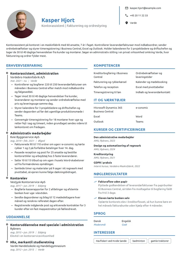 CV-eksempel til erfaren kontorassistent i produktion
