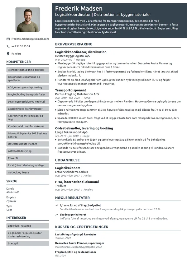 CV-eksempel til erfaren koordinator, byggematerialer