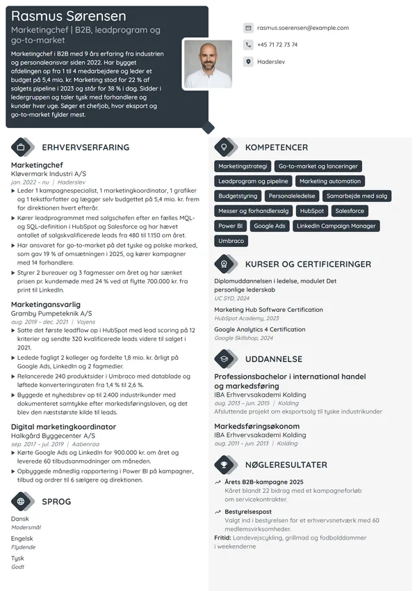 CV-eksempel til marketingchef i B2B-industrien