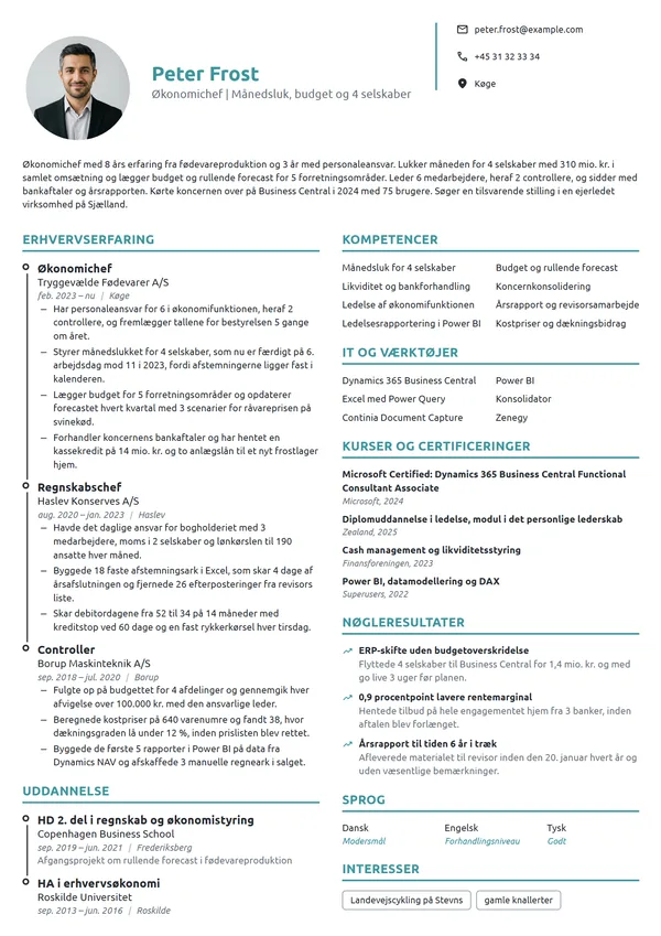 CV-eksempel til økonomichef i en produktionskoncern
