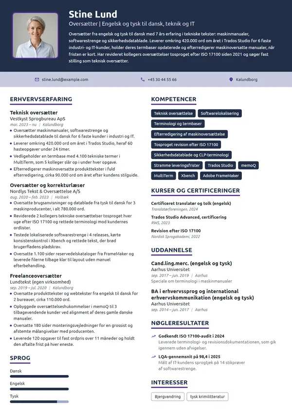 CV-eksempel til erfaren teknisk oversætter