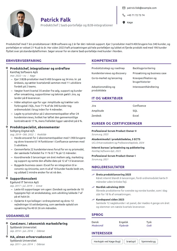 CV-eksempel til produktchef med SaaS-portefølje