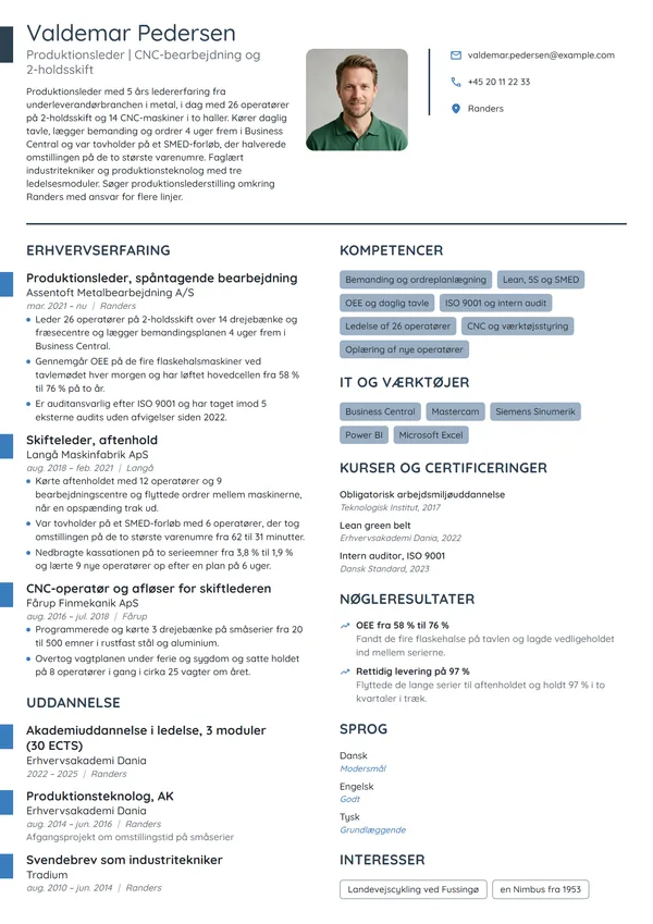 CV-eksempel til produktionsleder i metalbearbejdning
