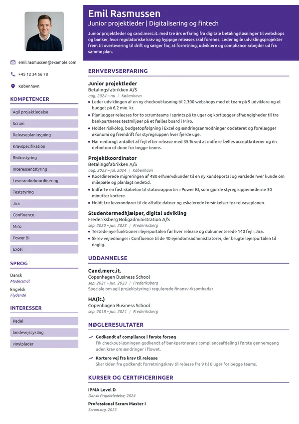 CV-eksempel til junior projektleder