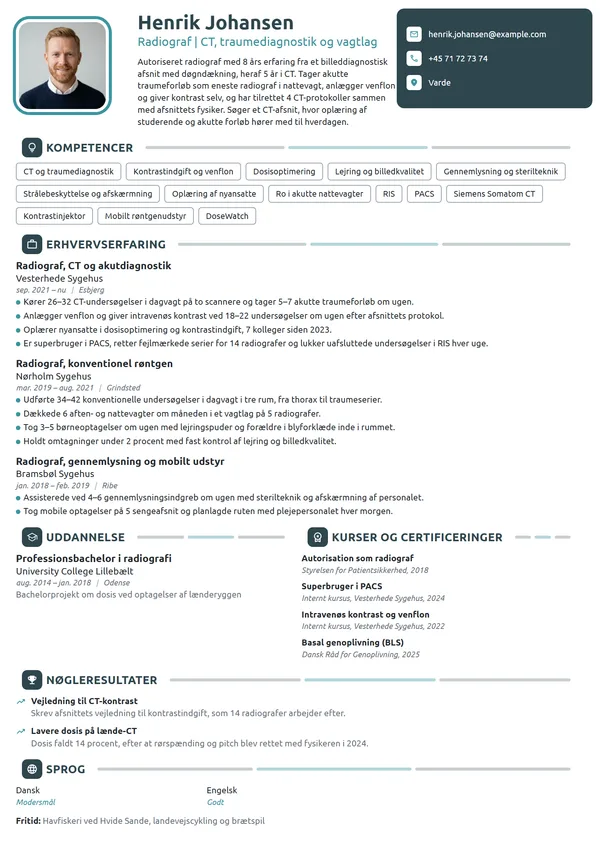 CV-eksempel til erfaren radiograf i CT og akut