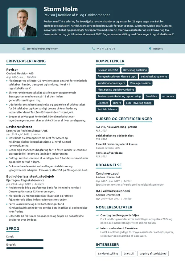 CV-eksempel til erfaren revisor med egne sager