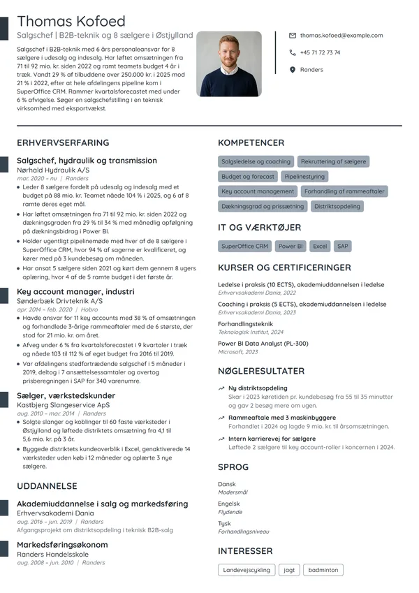 CV-eksempel til erfaren salgschef i B2B-teknik