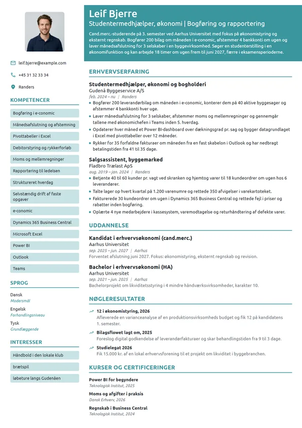 CV-eksempel til studentermedhjælper i økonomi