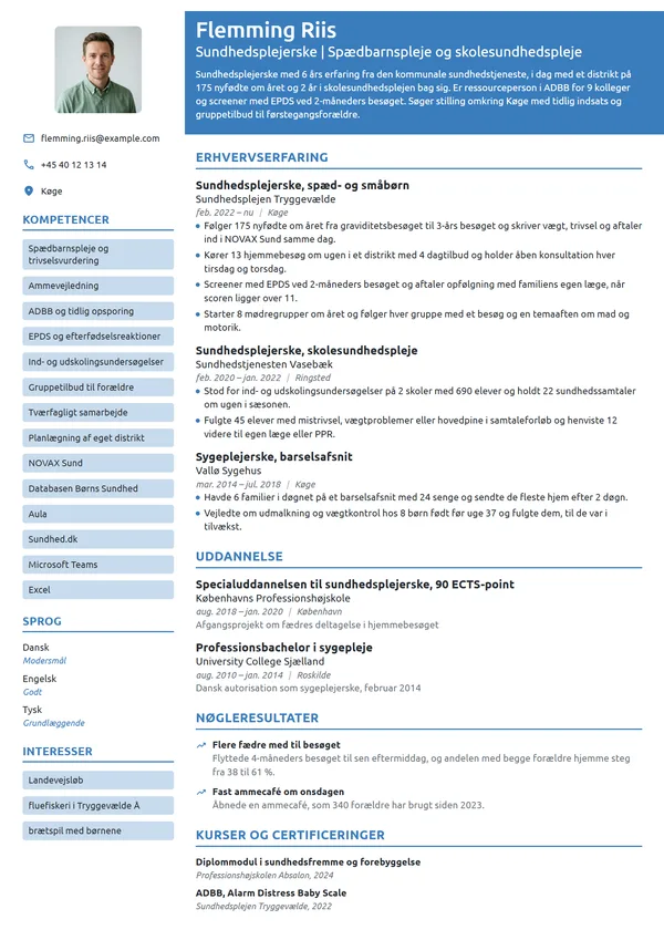 CV-eksempel til erfaren sundhedsplejerske i eget distrikt