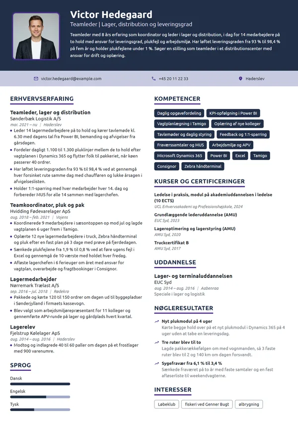 CV-eksempel til teamleder i lager og distribution