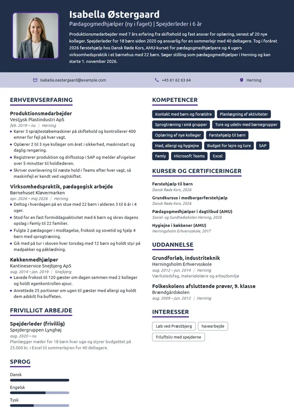 CV-eksempel til skifter til pædagogisk arbejde