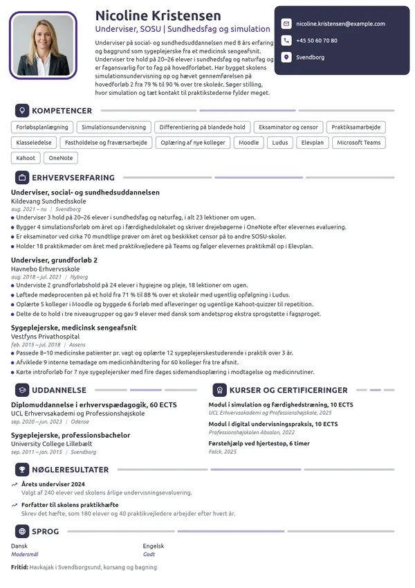 CV-eksempel til underviser på SOSU-uddannelsen