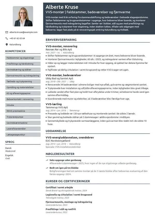 CV-eksempel til erfaren VVS-montør, renovering